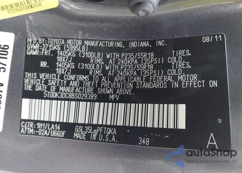2011 Toyota Sienna Limited z USA, uszkodzony, nr VIN 5TDDK3DC8BS029389